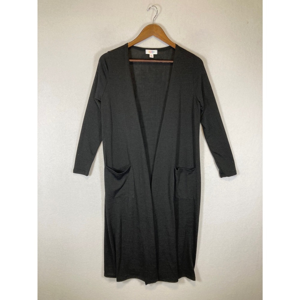 Minimalist LuLaRoe Savannah Women Small Black Open Front Duster Pockets Cardigan